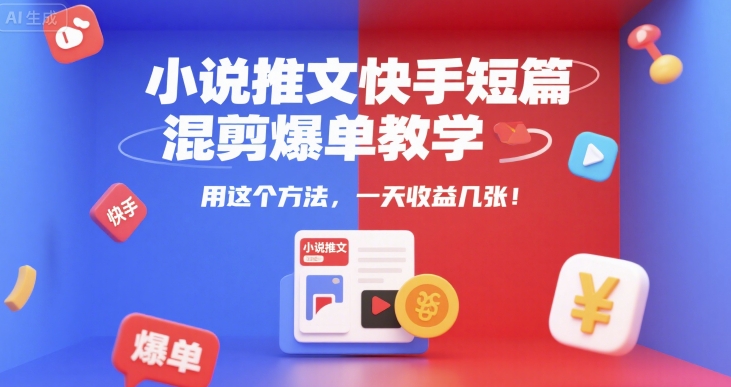 小说推文快手短篇混剪爆单教学，用这个方法，一天收益几张-创领云聚