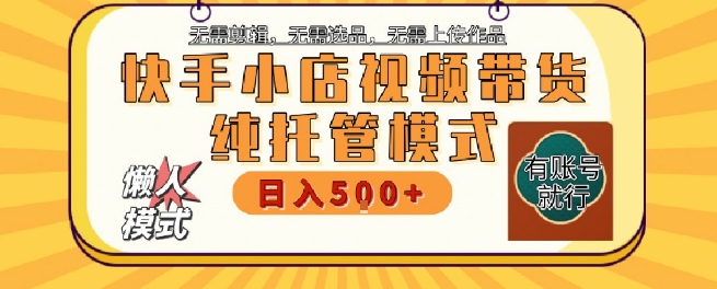 快手小店托管代运营，无需剪辑，无需选品，无需上传作品，全程无需操作，轻松月入5k+【揭秘】-创领云聚