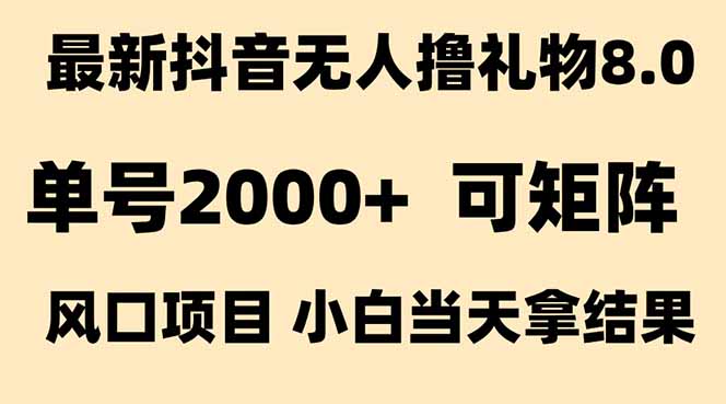 抖音无人撸礼物8.0玩法 全新风口   见效果快  全无人  单号当天产出2000+-创领云聚