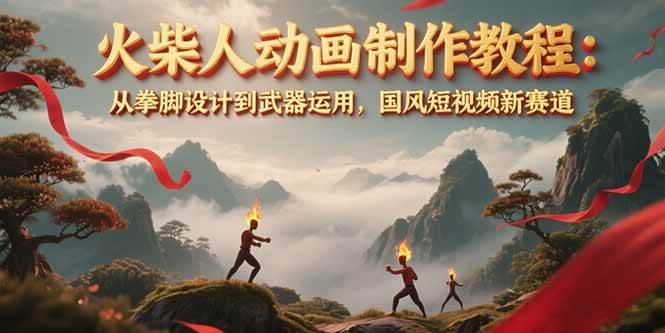 火柴人动画制作教程：从拳脚设计到武器运用，国风短视频新赛道-创领云聚