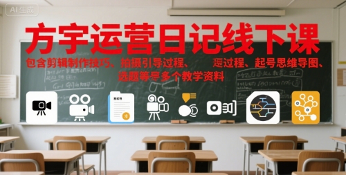 方宇运营日记线下课，包含剪辑制作技巧、拍摄引导过程、起号思维导图、选题等多个教学资料-创领云聚