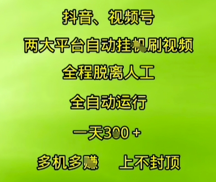 抖音视频号两大平台自动运行，全程脱离人工，自动获取收益，一天3张+，多机多挣，上不封顶【揭秘】-创领云聚