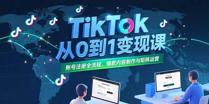 TikTok从0到1变现课，账号注册全流程，爆款内容制作与矩阵运营-创领云聚