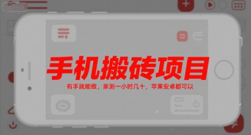 手机搬砖项目，有手就能做，亲测一小时几十，苹果安卓都可以-创领云聚
