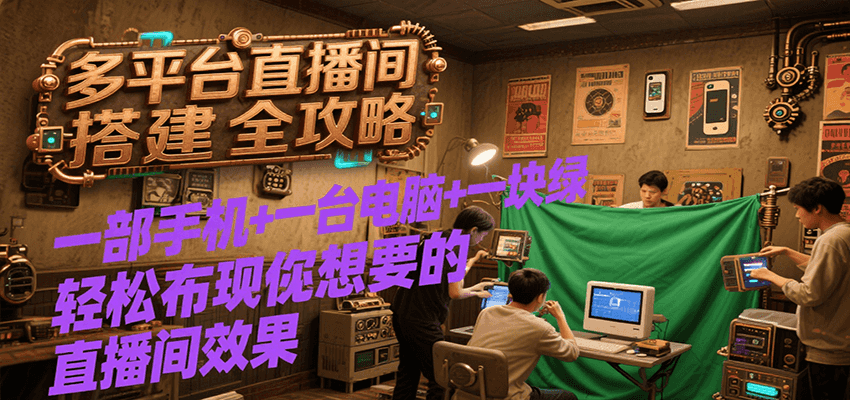 多平台直播间搭建全攻略，一部手机+一台电脑+一块绿布轻松实现你想要的直播间效果-创领云聚