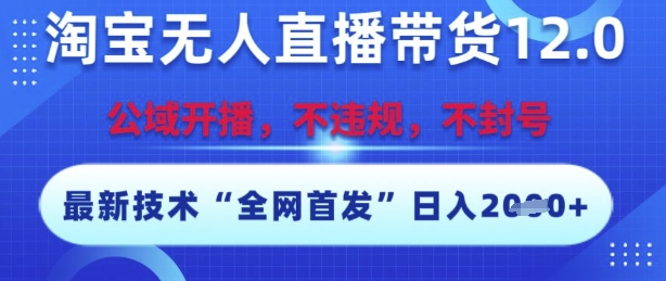 淘宝无人直播带货12.0，最新技术，不封号，不违规，操作简单，开播爆单，日入多张【揭秘】-创领云聚