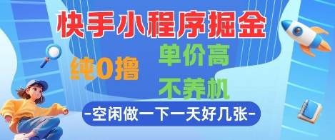 快手小程序掘金，纯0撸，单价高不养机 利用空闲时间做一做，一天好几张【揭秘】-创领云聚