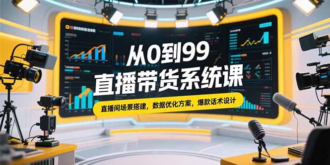 从0到99直播带货系统课，直播间场景搭建，数据优化方案，爆款话术设计-创领云聚