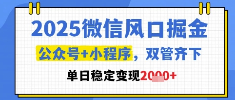 2025微信风口掘金，公众号+小程序双管齐下，单日稳定变现1k+【揭秘】-创领云聚