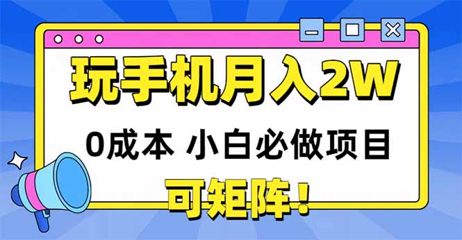 玩玩手机月入20000+，0成本小白必做项目，可矩阵-创领云聚