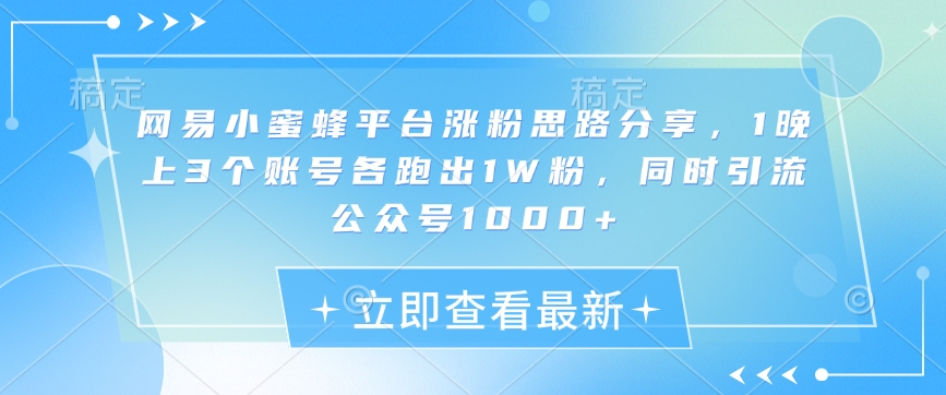 网易小蜜蜂平台涨粉思路分享，1晚上3个账号各跑出1W粉，同时引流公众号1000+-创领云聚