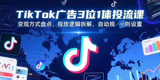 TikTok广告3位1体投流课，变现方式盘点，投放逻辑拆解，自动规则设置-创领云聚