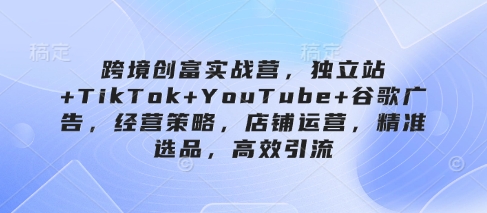 跨境创富实战营，独立站+TikTok+YouTube+谷歌广告，经营策略，店铺运营，精准选品，高效引流-创领云聚