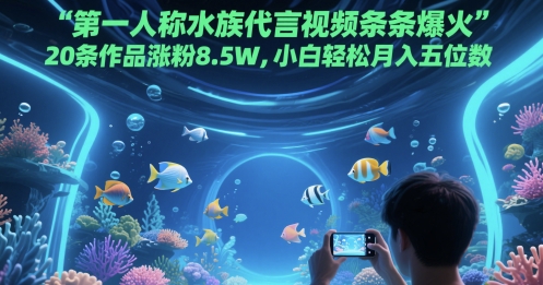 第一人称水族代言视频条条爆火，20条作品涨粉8.5W，小白轻松月入五位数-创领云聚