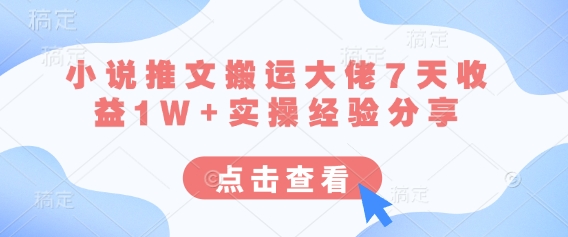小说推文搬运大佬7天收益1W+实操经验分享-创领云聚