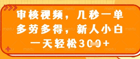 视频审核员，几秒一单，不限时间，不限地点，多做多得，新人小白一天轻松几张+【揭秘】-创领云聚