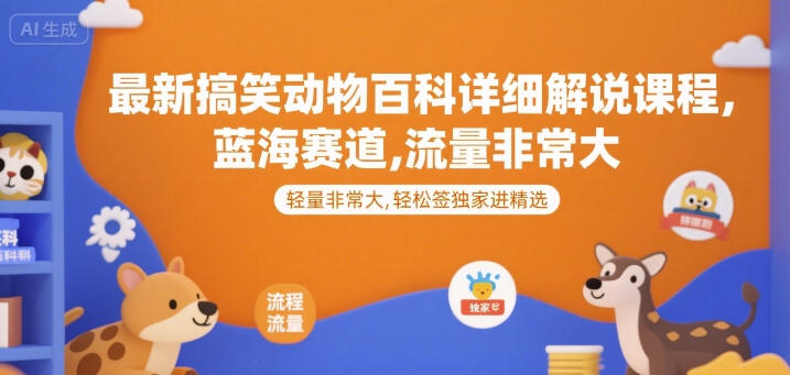 最新搞笑动物百科详细解说课程，蓝海赛道，流量非常大，轻松签独家进精选-创领云聚