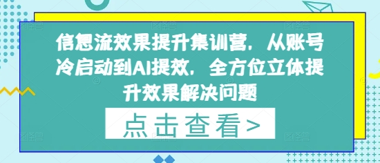 信息流效果提升集训营，从账号冷启动到AI提效，全方位立体提升效果解决问题-创领云聚