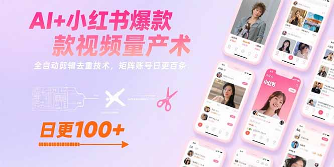 AI+小红书爆款视频量产术：全自动剪辑去重技术，矩阵账号日更百条-创领云聚