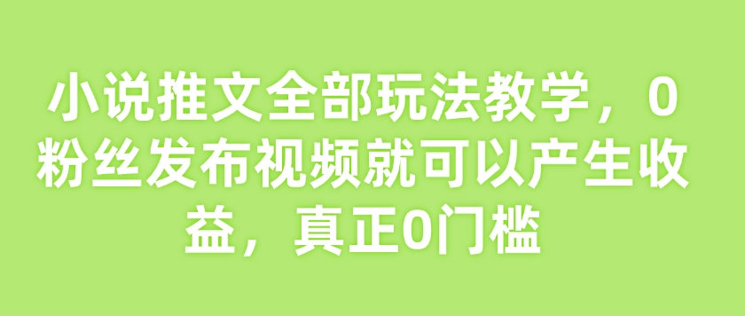 小说推文全部玩法教学，0粉丝发布视频就可以产生收益，真正0门槛-创领云聚