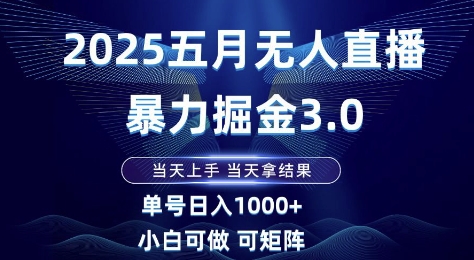 2025五月无人直播暴力掘金3.0，当天上手，当天拿结果，单号日入1k+小白可做可矩阵【揭秘】-创领云聚