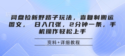 网盘拉新野路子玩法，靠复制搬运图文， 日入几张，2分钟一条，手机操作轻松上手-创领云聚