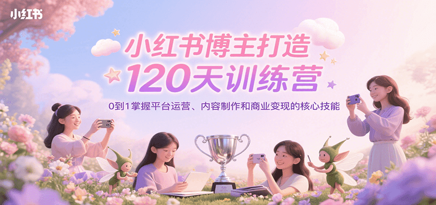 小红书博主打造120天训练营，0到1掌握平台运营、内容制作和商业变现-创领云聚