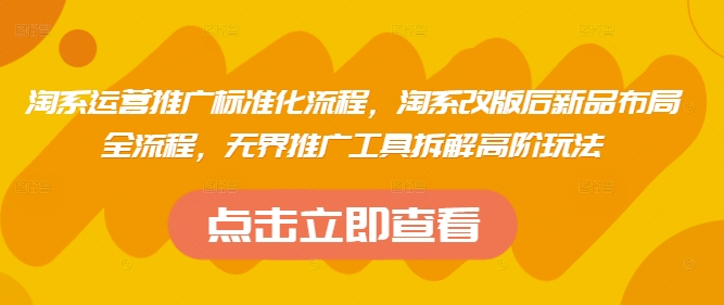 淘系运营推广标准化流程，​淘系改版后新品布局全流程，无界推广工具拆解高阶玩法-创领云聚