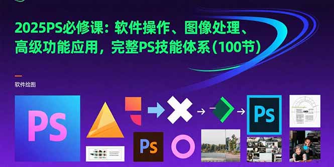 2025PS必修课：软件操作、图像处理、高级功能应用，完整PS技能体系(100节-创领云聚