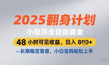 2025小程序全自动掘金，48 小时可见收益，日入8张，长期稳定靠谱，小白宝妈轻松上手【揭秘】-创领云聚