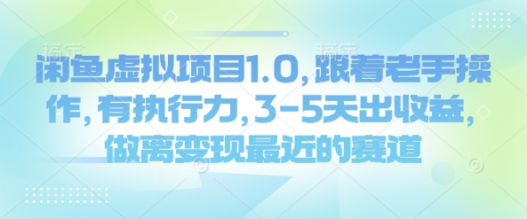 闲鱼虚拟项目1.0，跟着老手操作，有执行力，3-5天出收益，做离变现最近的赛道-创领云聚