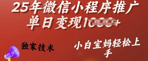 25年微信小程序推广单日变现多张，独家技术，小白宝妈轻松上手【揭秘】-创领云聚