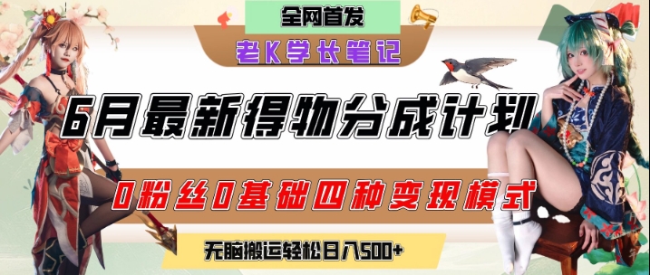 6月份最新得物创作者分成计划2.0玩法，0粉丝0基础四种模式变现，从隐蔽渠道无脑搬运，日入2张-创领云聚