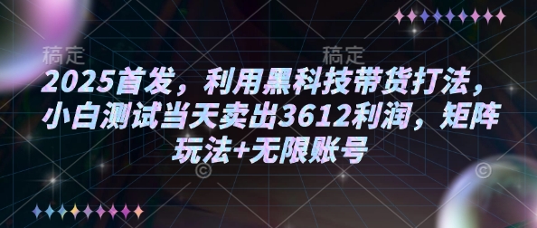 2025首发，利用黑科技带货打法，小白测试当天卖出3612利润，矩阵玩法+无限账号【揭秘】-创领云聚