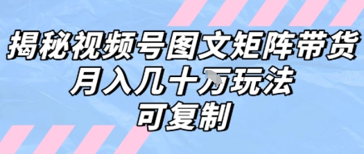 解密视频号图文矩阵带货，月入几个W的打法，可复制-创领云聚
