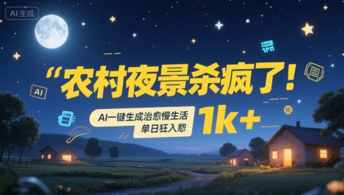 农村夜景杀疯了！AI一键生成治愈系慢生活，单日狂入1k+-创领云聚