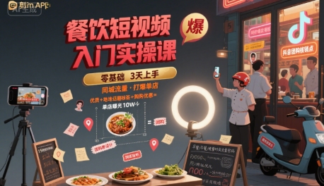 餐饮短视频入门实操课，引爆同城流量，打爆单店-创领云聚