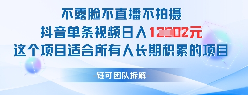 不露脸不直播不拍摄抖音单条视频日入1k+这个项目适合所有人长期积累的项目-创领云聚