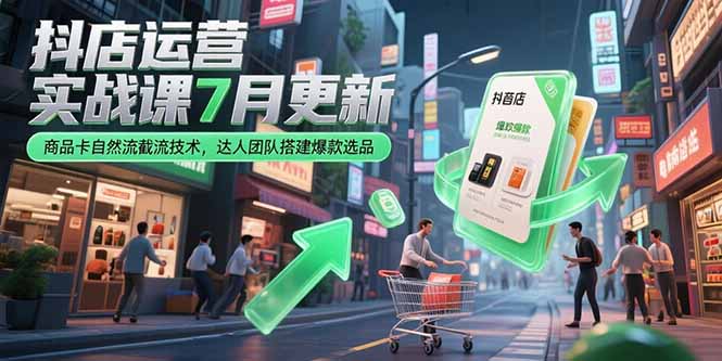 抖店运营实战课7月更新，商品卡自然流截流技术，达人团队搭建爆款选品-创领云聚