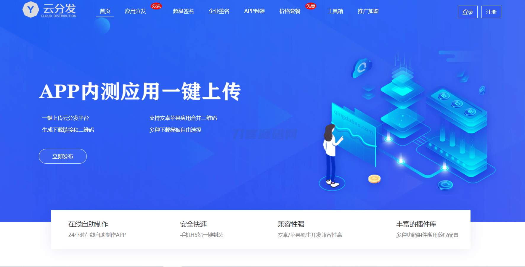 全开源仿第八区H5APP封装打包分发系统源码-创领云聚