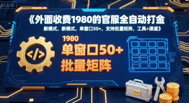 外面收费1980的官服全自动打金，新模式，单窗口50+，支持批量矩阵，工具+渠道【揭秘】-创领云聚