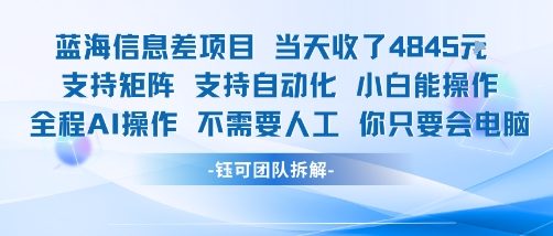 蓝海信息差项目当天收米1k+ 支持矩阵支持自动化小白能操作全程AI操作不需要人工你只要会电脑-创领云聚