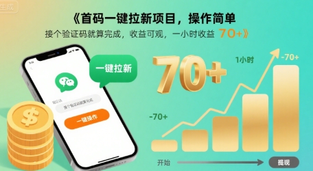 首码一键拉新项目，操作简单，接个验证码就算完成，收益可观， 一小时收益70+【揭秘】-创领云聚