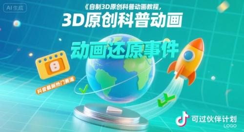 自制3D原创科普动画教程，动画还原事件，抖音最新热门赛道，可过伙伴计划-创领云聚