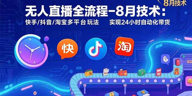 无人直播全流程-8月技术：快手/抖音/淘宝多平台玩法 实现24小时自动化带货-创领云聚