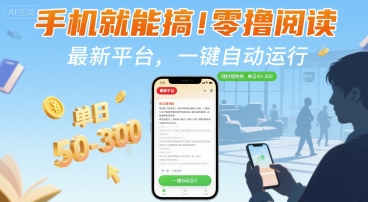 手机就能搞！零撸阅读挂G，最新平台，一键自动运行，随时随地挣，单日50-3张+【揭秘】-创领云聚