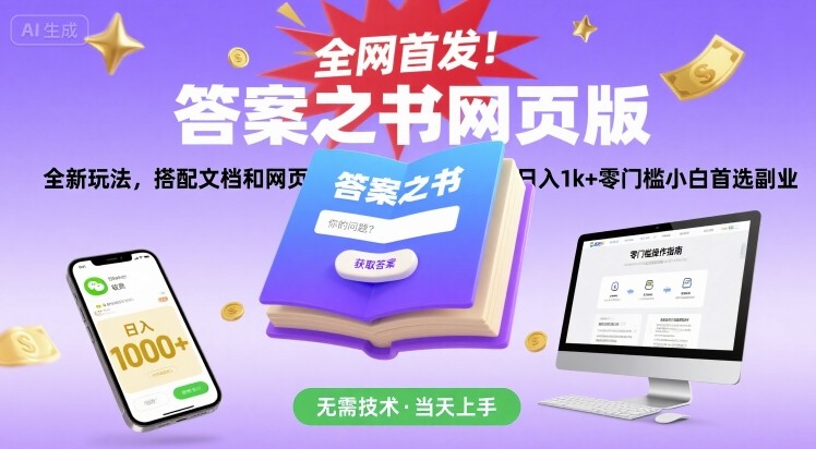 全网首发！答案之书网页版，全新玩法，搭配文档和网页，日入1k+零门槛小白首选副业【揭秘】-创领云聚