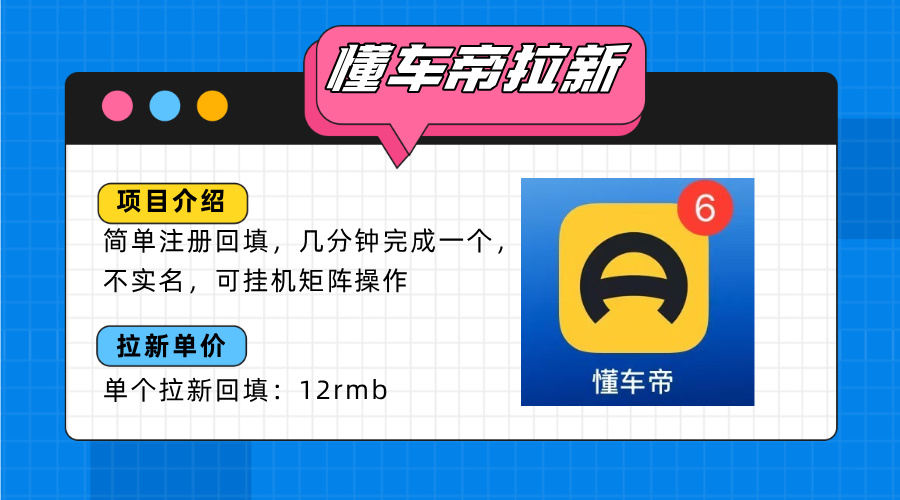 懂车帝邪修拉新玩法，简单注册回填，不sm，单个拉新12rmb，轻松日入200+-创领云聚