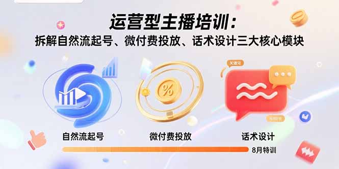 运营型主播培训：拆解自然流起号、微付费投放、话术设计三大核心模块-8月-创领云聚