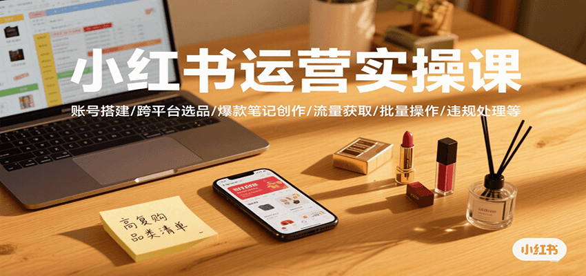 小红书运营实操课，账号搭建/跨平台选品/爆款笔记创作/流量获取/批量操作/违规处理等-创领云聚
